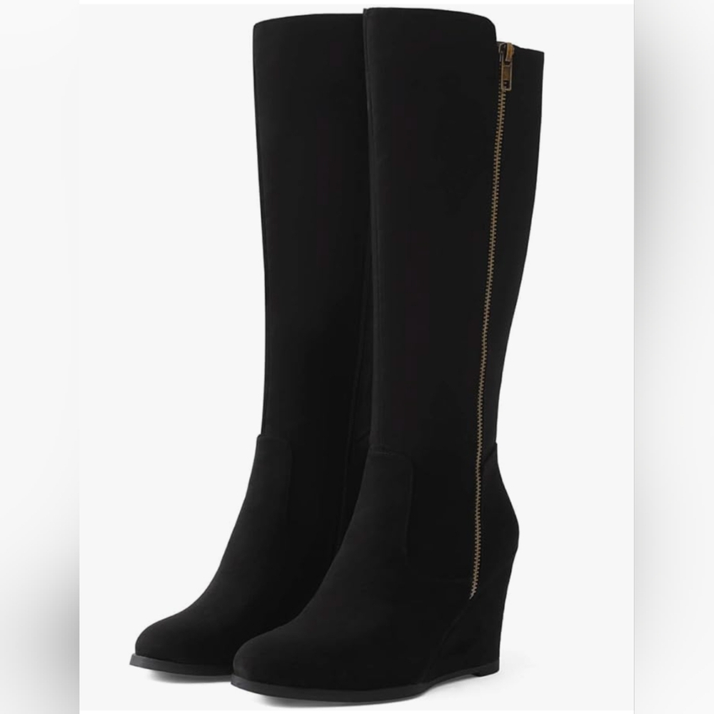 Black wedge boots
